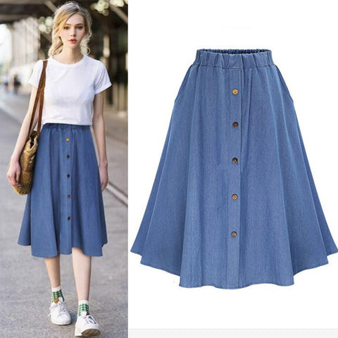 Women's Denim Loose Summer A- Line Button Skirts