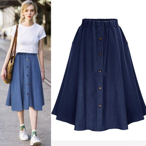 Women's Denim Loose Summer A- Line Button Skirts