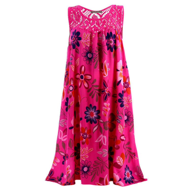 Women's Sleeveless Pullover Lace Printed Large Swing Dresses