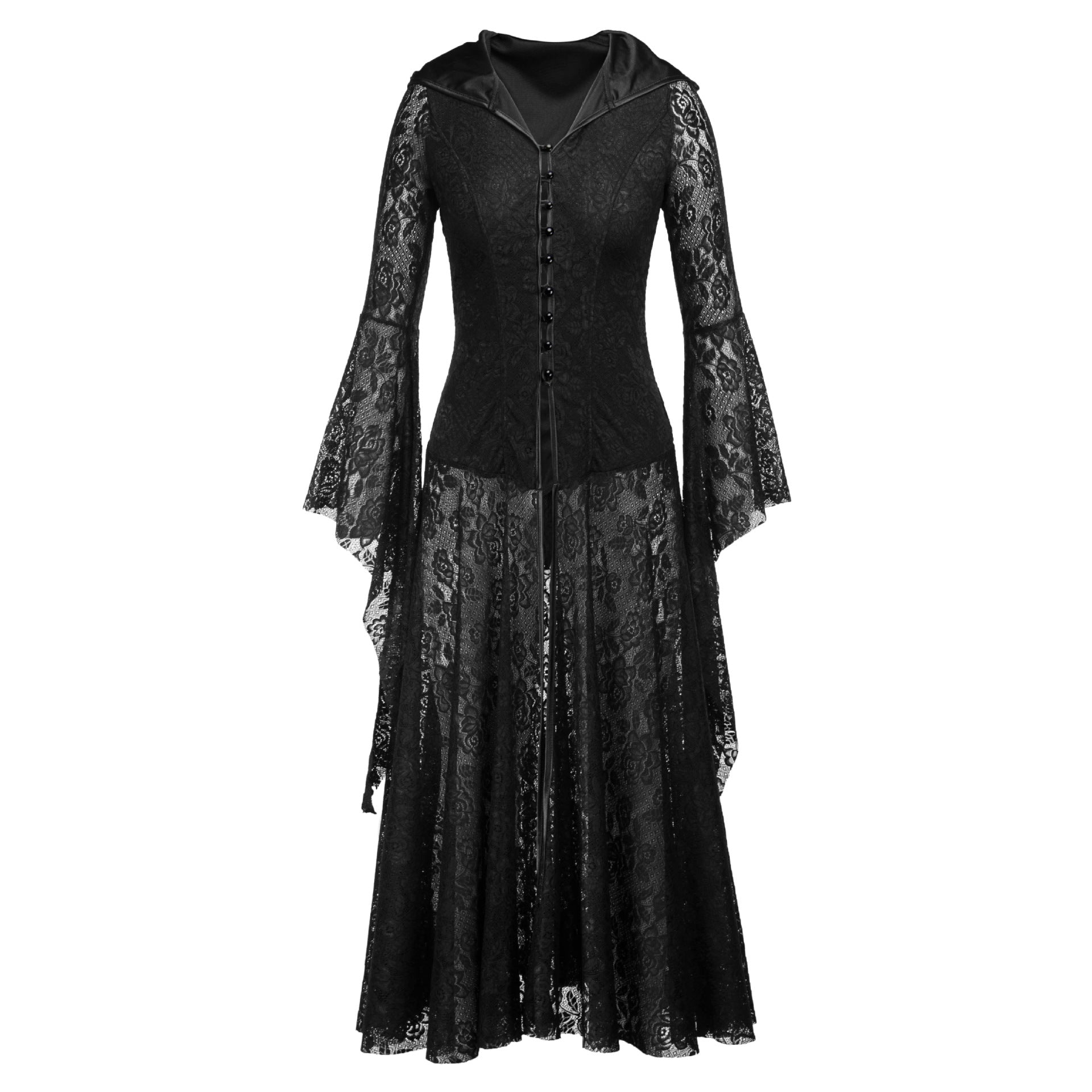 Women's Medieval Black Dress Gothic Retro Mid-length Dresses