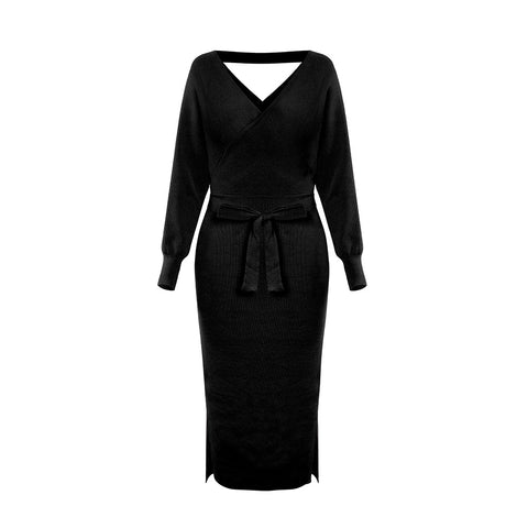 Versatile Knitted Dress Slim Fit V-neck Dresses