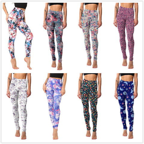 Durable Classic Pink Blue Printed Cropped Leggings