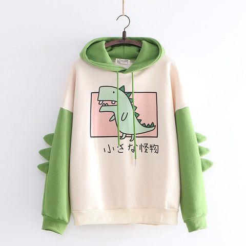 Women's Printed Dinosaur Contrast Color University Style Sweaters