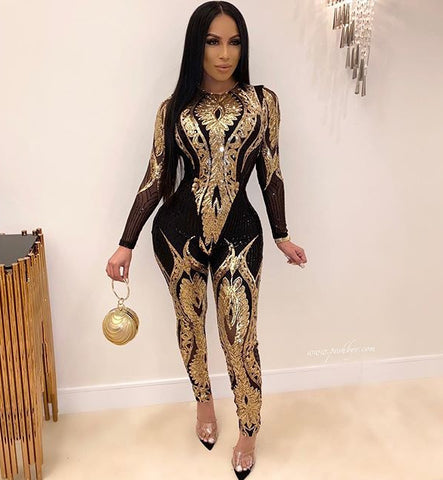 Creative Women's New Sequin High-end Long-sleeved Jumpsuits
