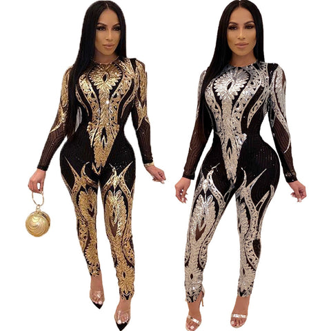 Creative Women's New Sequin High-end Long-sleeved Jumpsuits