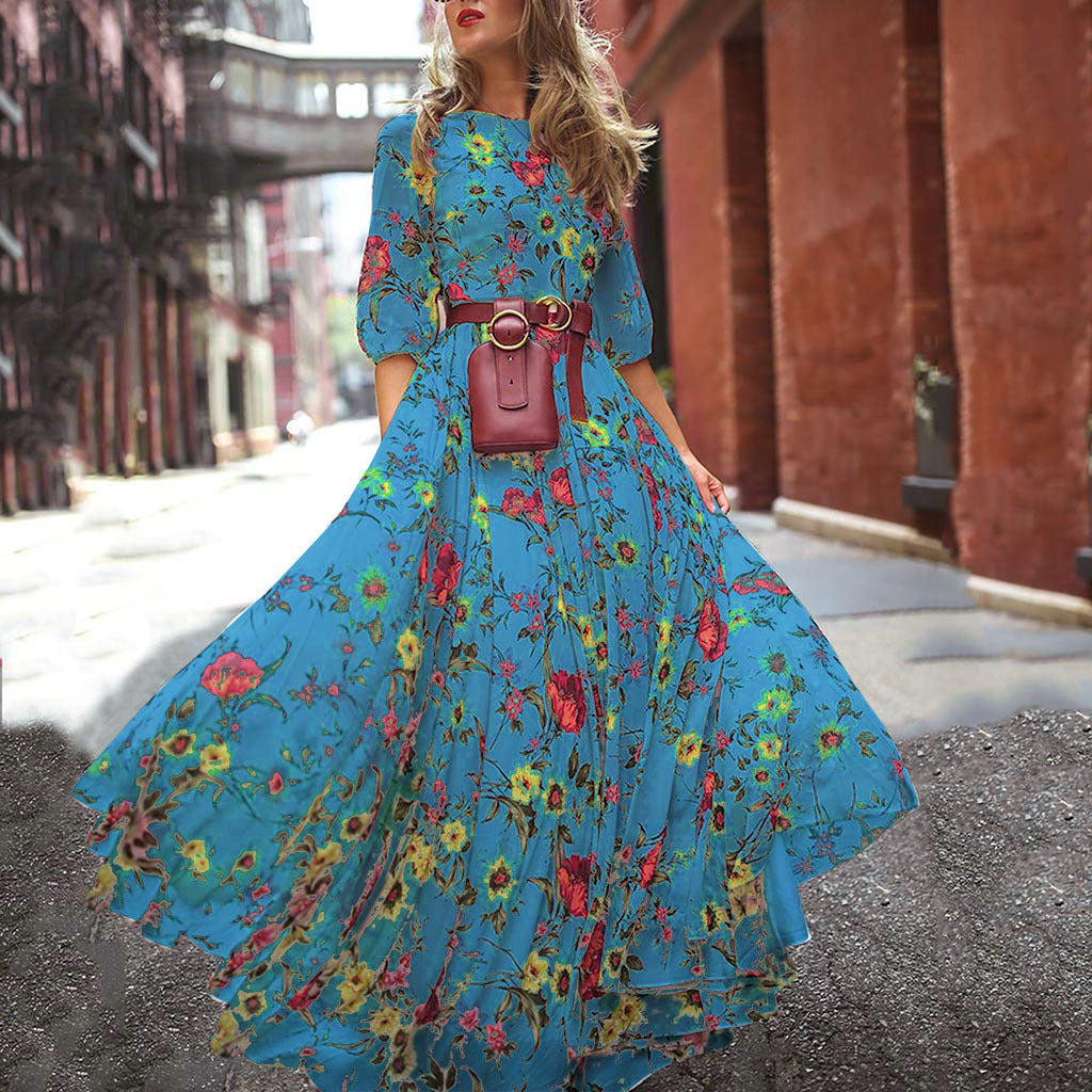 Women's Printing Large Swing Dress Vacation Style Dresses