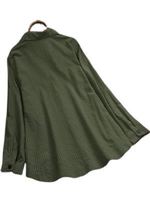 Women's Striped Button Cotton Linen Pocket Long Sleeve Tops