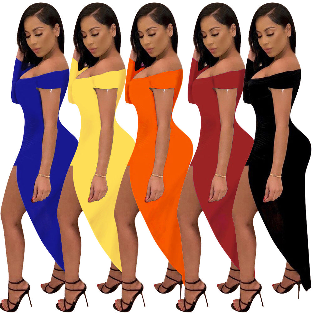 Women's Solid Color Single Sleeve Irregular Nightclub Dresses