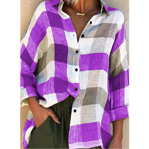 Women's Printed Long-sleeved Shirt Loose Plaid Blouses