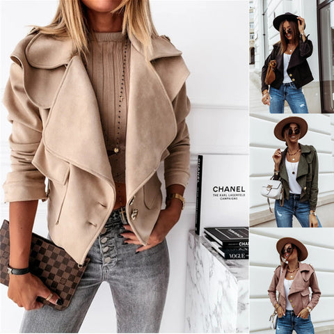 Women's Attractive Long-sleeved Lapel Suede Button Jackets