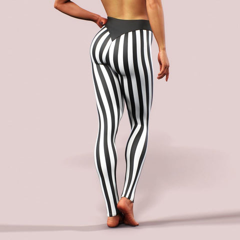 Women's Black And White Striped Pointed High-waisted Trousers Sexy Leggings