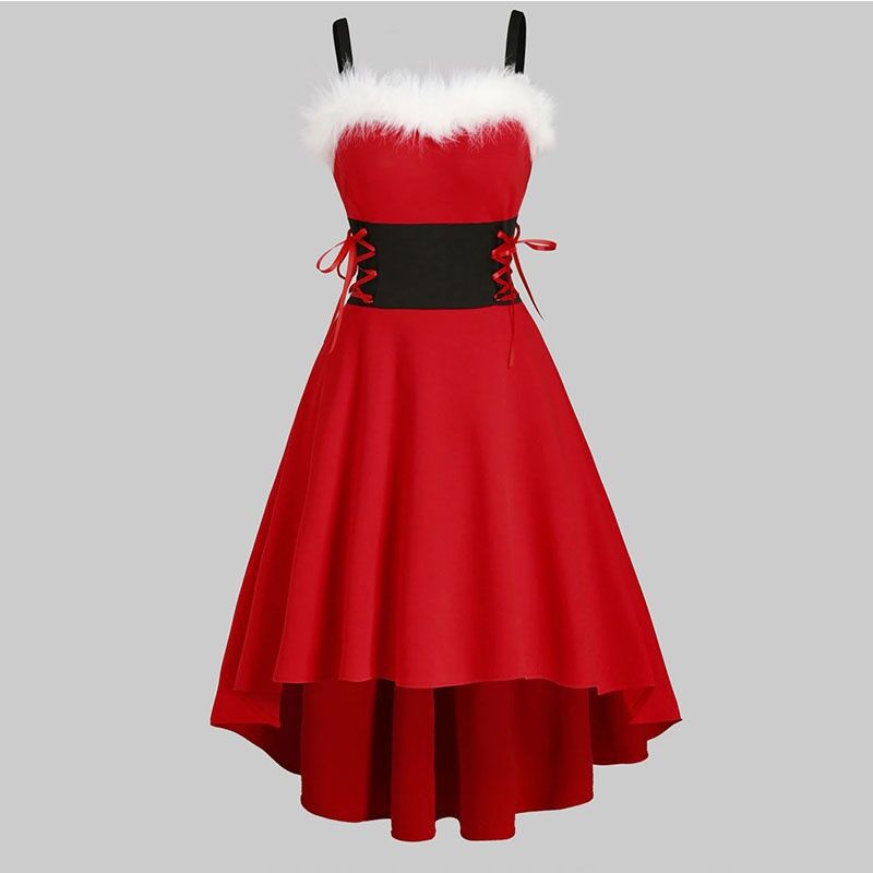 Autumn Christmas Red Off-shoulder Black Bow Dresses