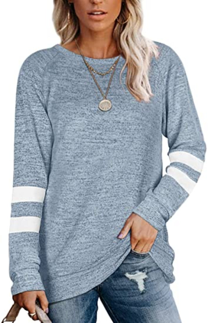 Women's Long Sleeve Patchwork Round Neck Casual Tops