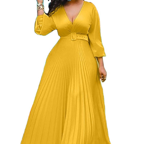 Yellow High Waist Slimming Solid Color Elegance Dresses