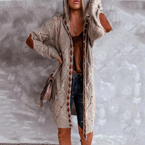 Women's Casual Patchwork Hooded Color Matching Long Sweaters