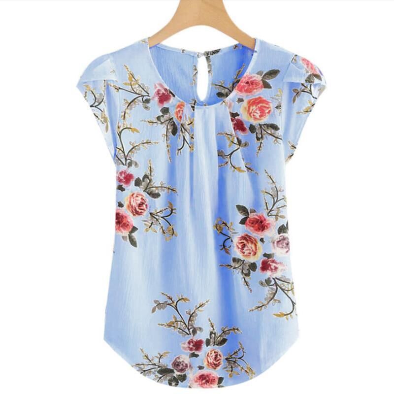 Women's Neck Shirt Flower Pleated Slim Fit Tops