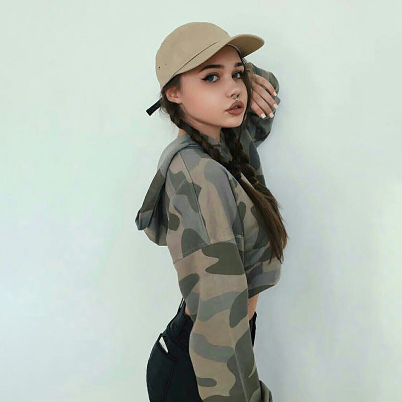 Women's Graceful Pullover Fashionable Camouflage Hooded Sweaters