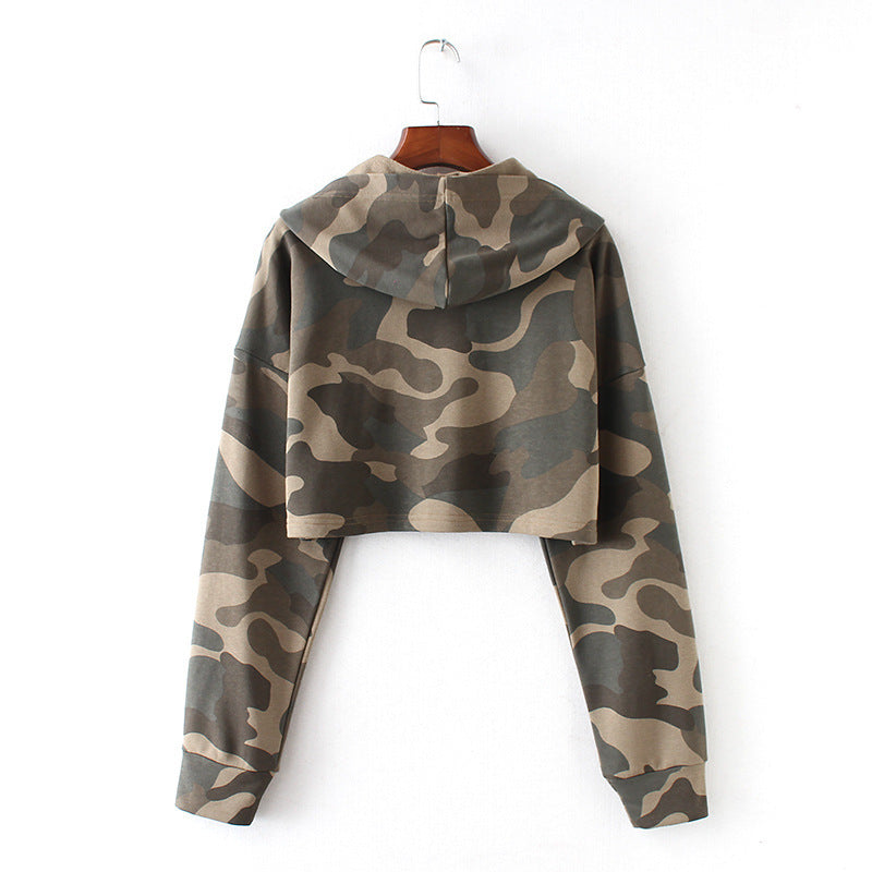 Women's Graceful Pullover Fashionable Camouflage Hooded Sweaters