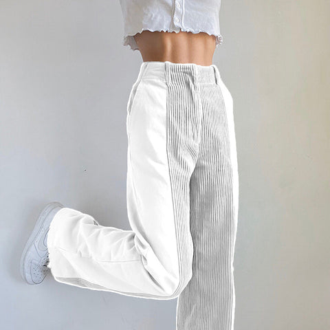 Women's Waist Slim Corduroy Straight Casual Street Pants
