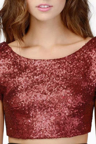 Women's Sexy Shining Bright Backless Cropped Multi-color Blouses