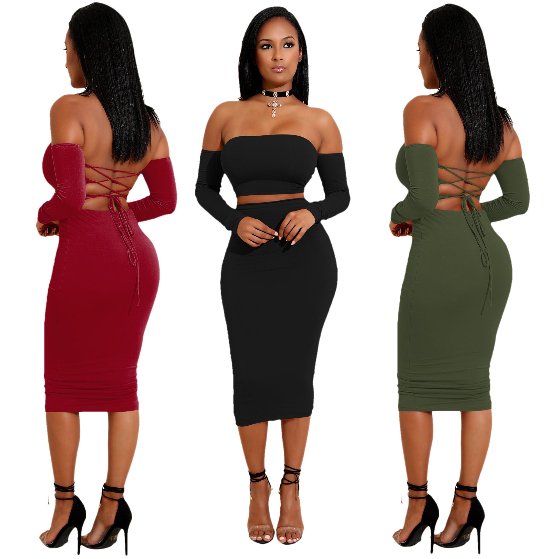 Backless Lace Up Dress Nightclub Pencil Suits