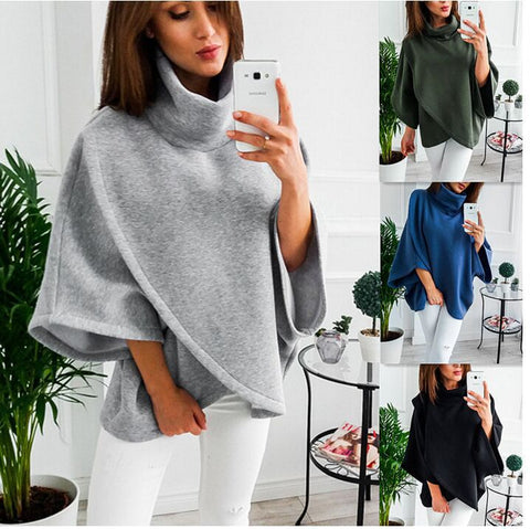 Women's Creative Fleece Cloak Asymmetric Turtleneck Sweaters