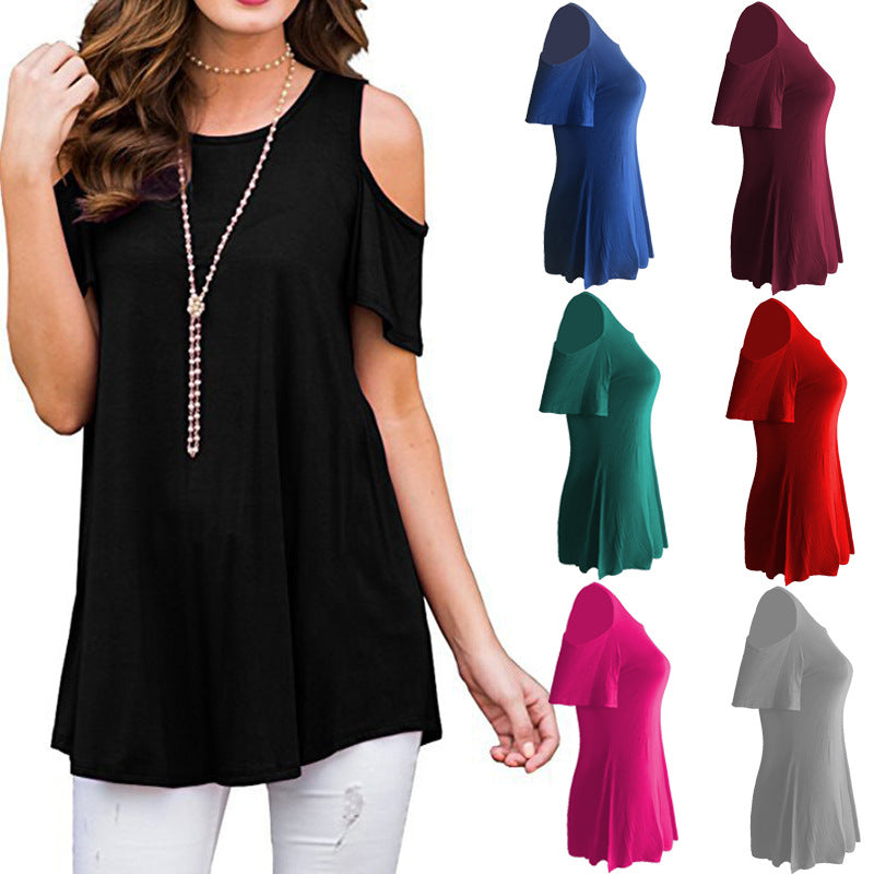 Women's Round Neck Sleeve Loose T-shirt Casual Clothing