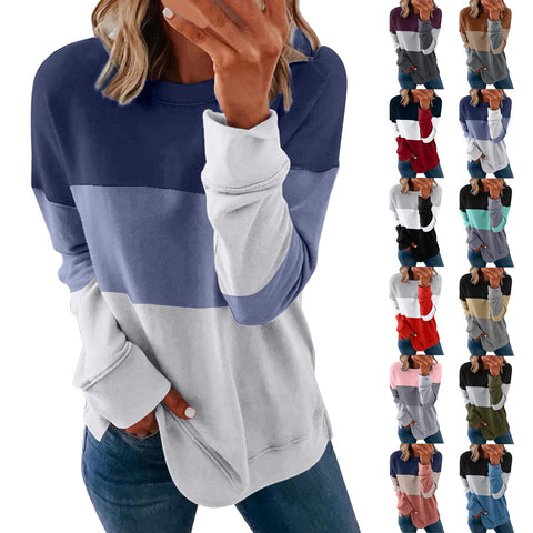 Women's Color Matching Contrast Casual Loose Pullover Blouses