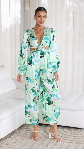 Printed Suitable Casual Halter Puff Sleeve Jumpsuits