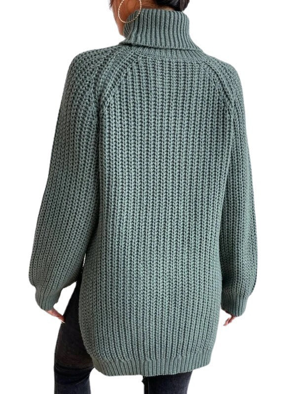 Mid-length Raglan Sleeve High Lapel Split Sweaters