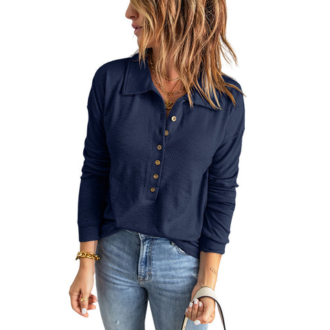 Women's Solid Color Single-breasted Lapel Long Sleeve Blouses