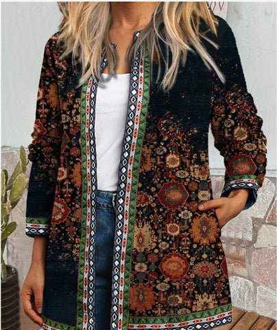 Vestes à manches longues à imprimé floral de style ethnique rétro pour femmes