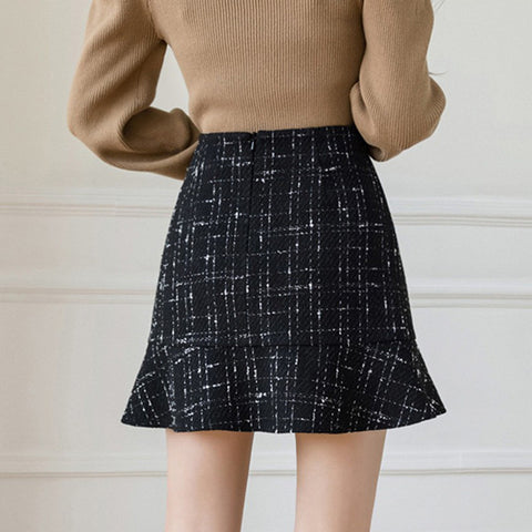 Women's High Waist Slimming Flounce Plaid Button Skirts