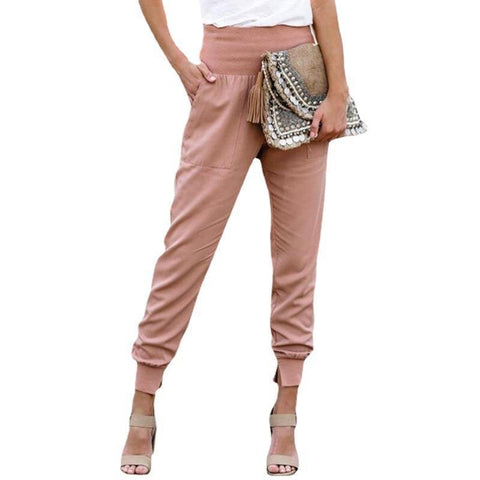 Pantalon à ourlet court taille haute de couleur unie pour femmes