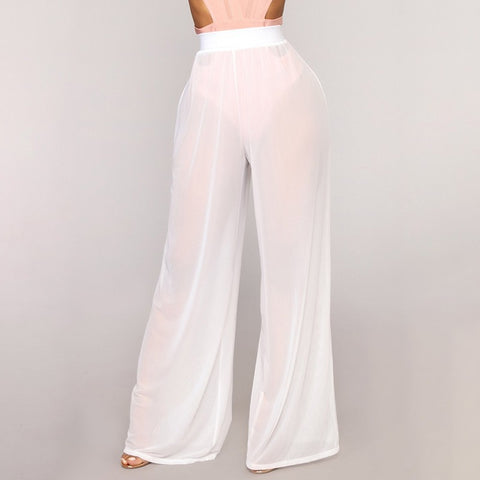 Pantalon taille haute d'été sexy en maille de couleur pure pour femmes