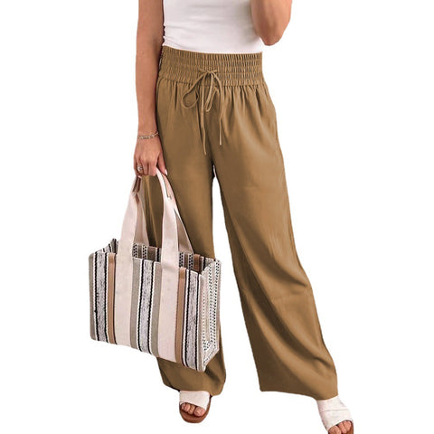 Women's Trousers Mid Waist Pure Color Tied Pants