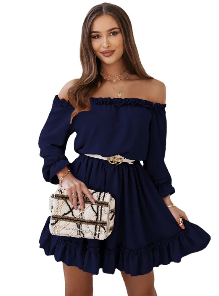 Women's Fashion Casual Solid Color Off-shoulder Waist Dresses