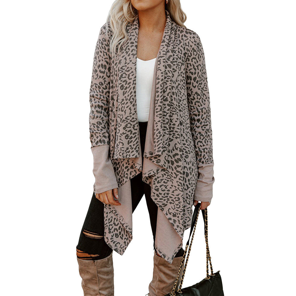 Women's Leopard Print Long Sleeve Tup Autumn Mid-length Contrast Knitwear
