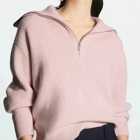 Women's Lapel Zipper Loose And Lazy Style Sweaters