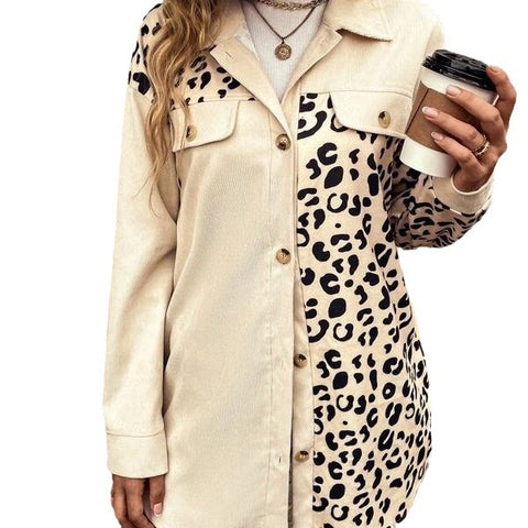 Women's Leopard Print Single Breasted Mid-length Shirt Jackets