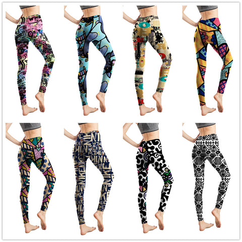 Women's Milk Silk Printed Abstract Letter Cropped Leggings