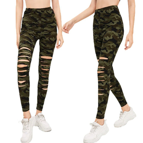 Silk Skinny Camouflage Printed Ripped Stretch Leggings