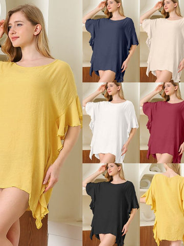 Women's Ruffled Solid Color Simple Loose Beach Blouses