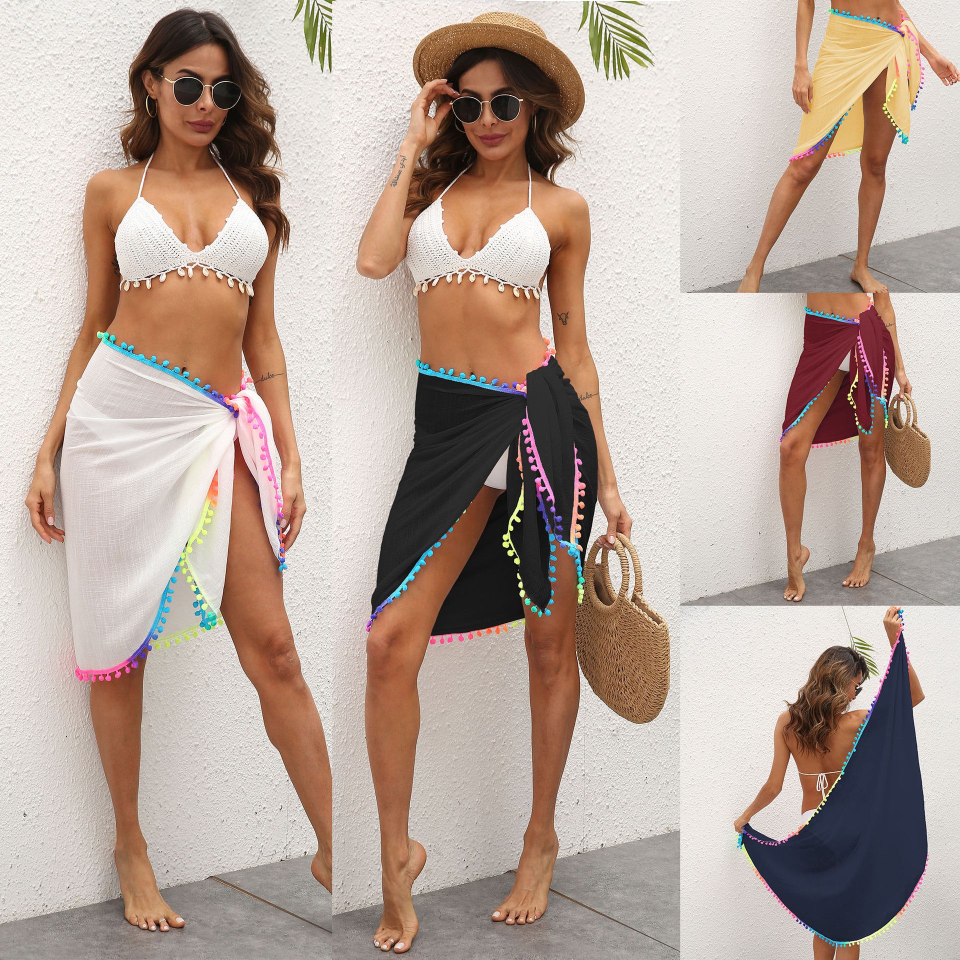 Multicolored Tassel Stitching Irregular One-piece Beach Skirts