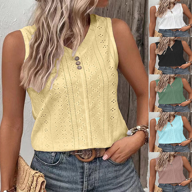 Women's Summer Solid Color Casual Round Neck Tops