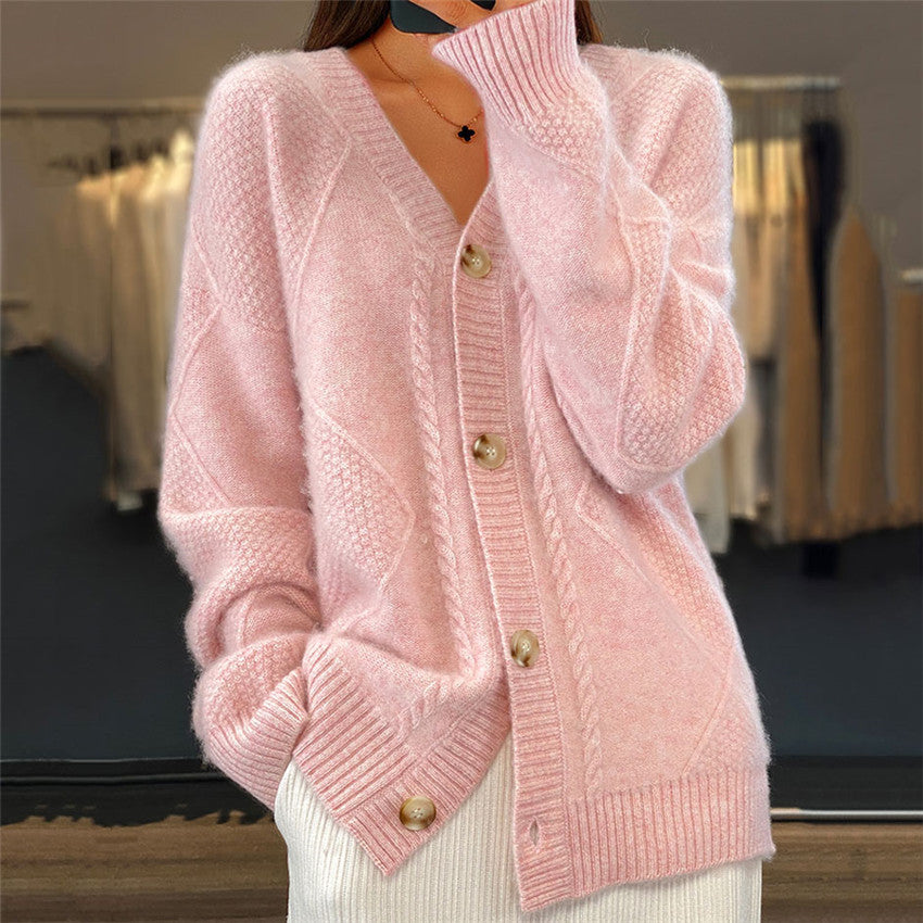 Women's Solid Color Long Sleeve Knitted Breasted Sweaters