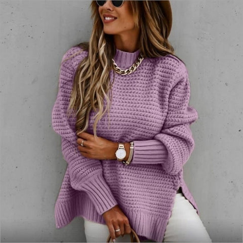 Women's Winter Half Turtleneck Solid Color Drawstring Side Sweaters