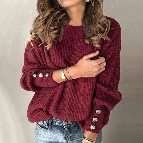 Women's Button Loose Round Neck Outer Sweaters