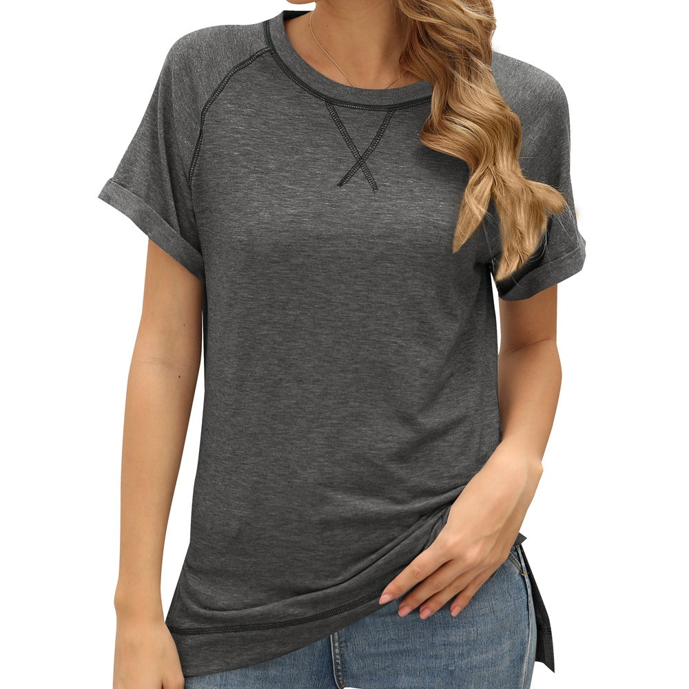 Women's Color Cross Loose Short-sleeved Casual T-shirt Blouses