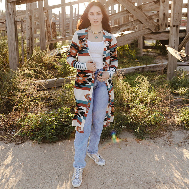 Women's Western Fashion Striped Mid-length Contrast Color Knitwear